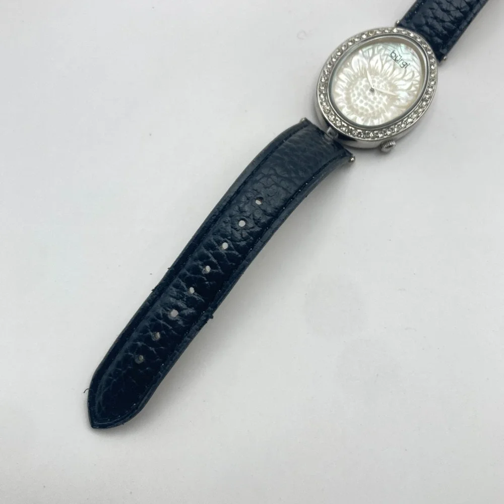 Burgi Women's Watch Silver Tone Crystals Floral Dial 33mm Oval New Battery 8.75